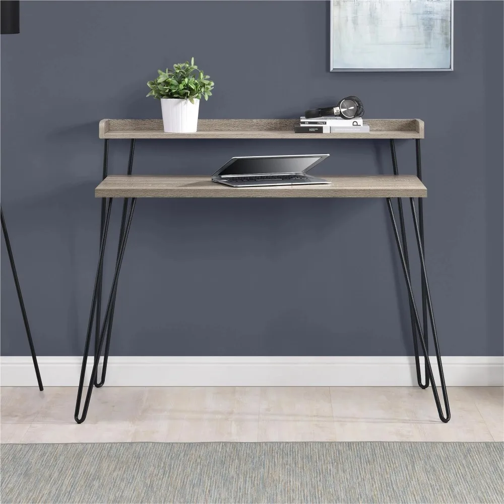 

Griffin Retro Computer Desk with Riser, Distressed Gray Oak study desk
