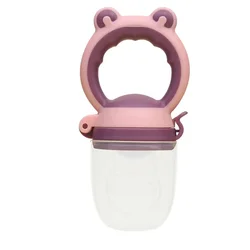 Silicone BPA - Free Baby Fruit Feeder and Food Spoon Set (Pink purple)