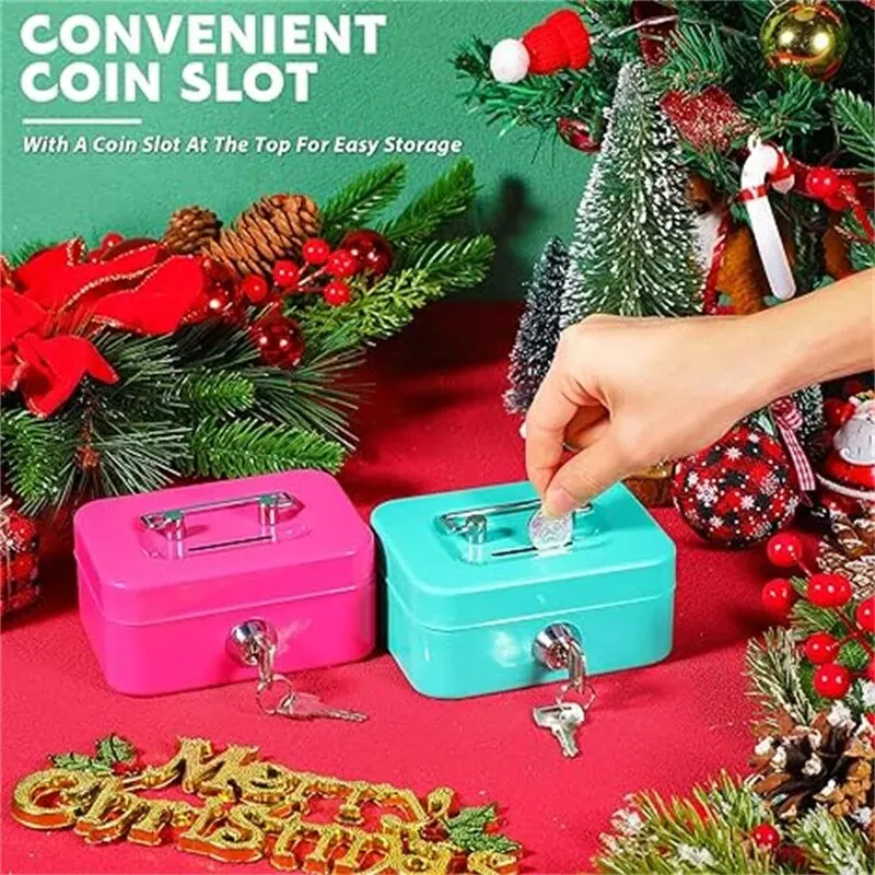 Portable Mini Small Money Safe Box Secure with Lock Keys Slot Organizer Metal Steel Coin Cash Bank Without Tray Adults and Kids money saving box piggy bank coin deposit box