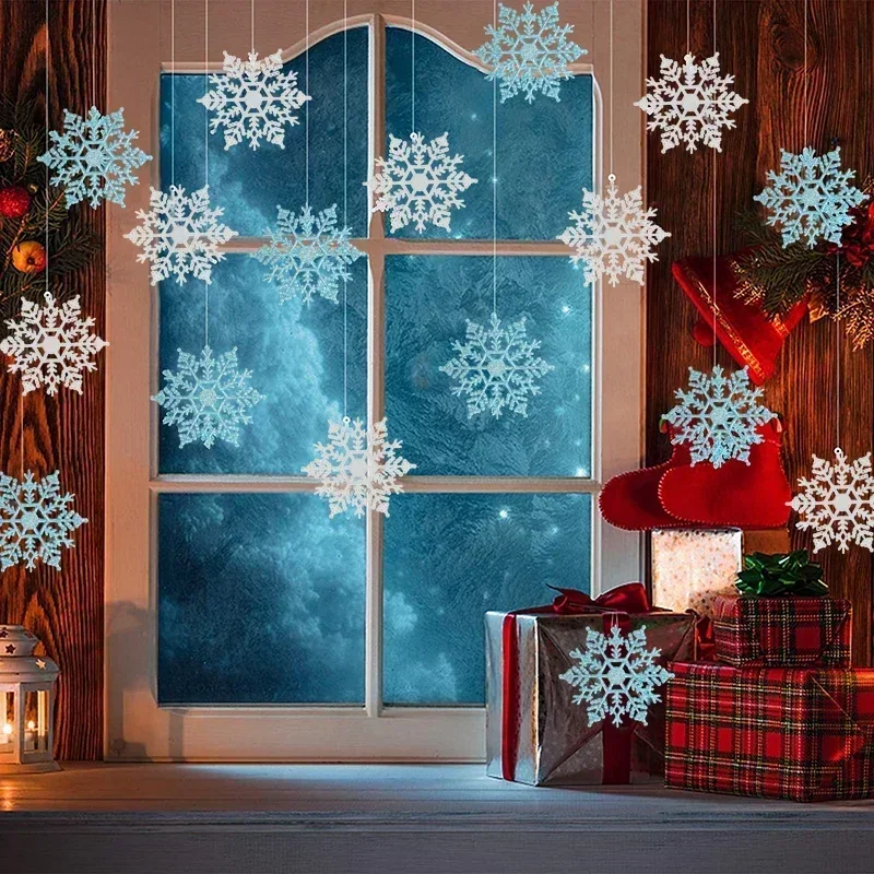 SOFPLATE Kit Ornamenti Fiocchi Di Neve Fai Da Te | 6 Pezzi In Vetro E Perline | Colori Blu E Rosa | Decorazioni Per Albero Di Natale E Festività