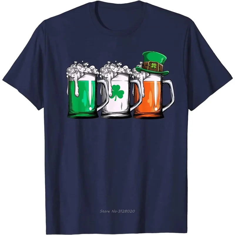 Irish Beer Ireland Flag St Patricks Day Men Women Leprechaun Streetwear Cotton T-shirt Short Sleeve round Neck Casual Top