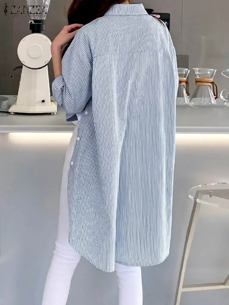 ZANZEA Fashion Women Striped Shirt Spring Casual Buttons Down
