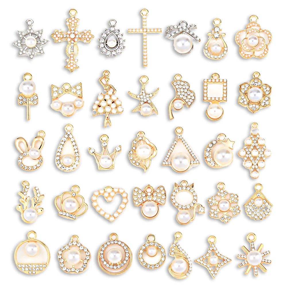 Gemischt 10 Stück Perle Herz Schmetterling Blume Sterne Bogen Kreuz Charm Anhänger für Schmuck machen DIY Ohrringe Halskette Zubehör Geschenk