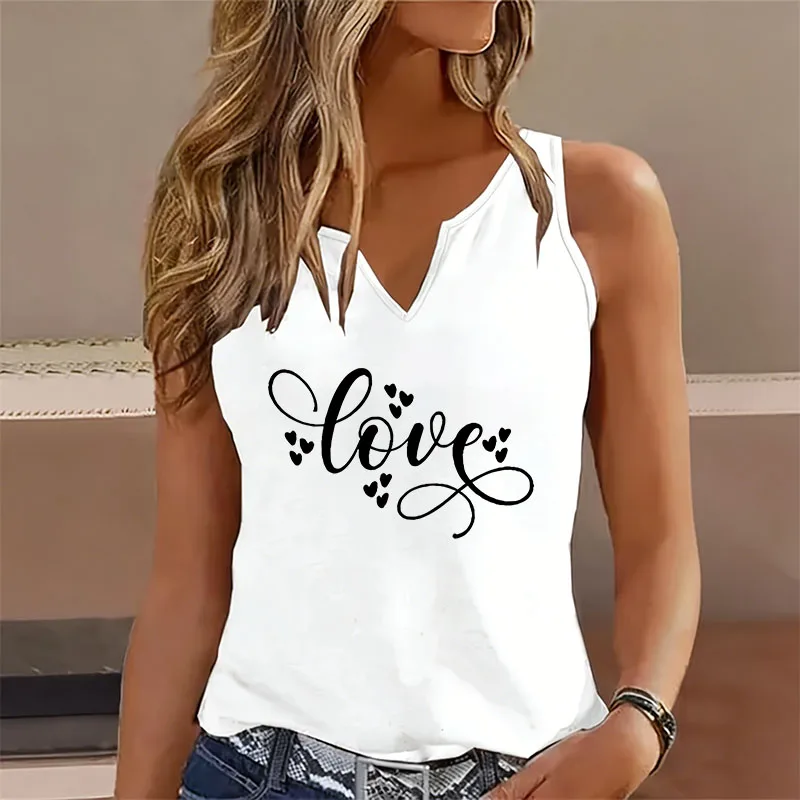 Lässiges ärmelloses Tanktop mit Herz-Motiv, V-Ausschnitt, modisches Y2K-Weste-T-Shirt für Damen, kurzärmeliges V-Ausschnitt-Shirt