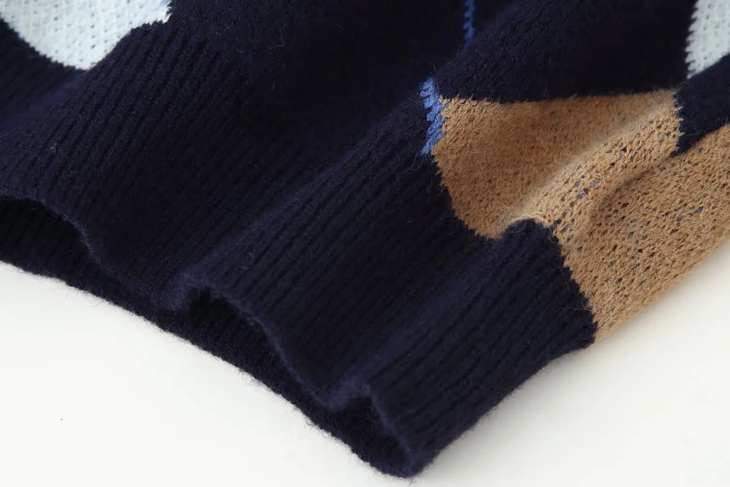 HH Damen Herbst Vielseitiger Rautenmuster-Pullover mit Langen Ärmeln, Rundhals-Oberteil im Casual-Streetstyle – Detail 8