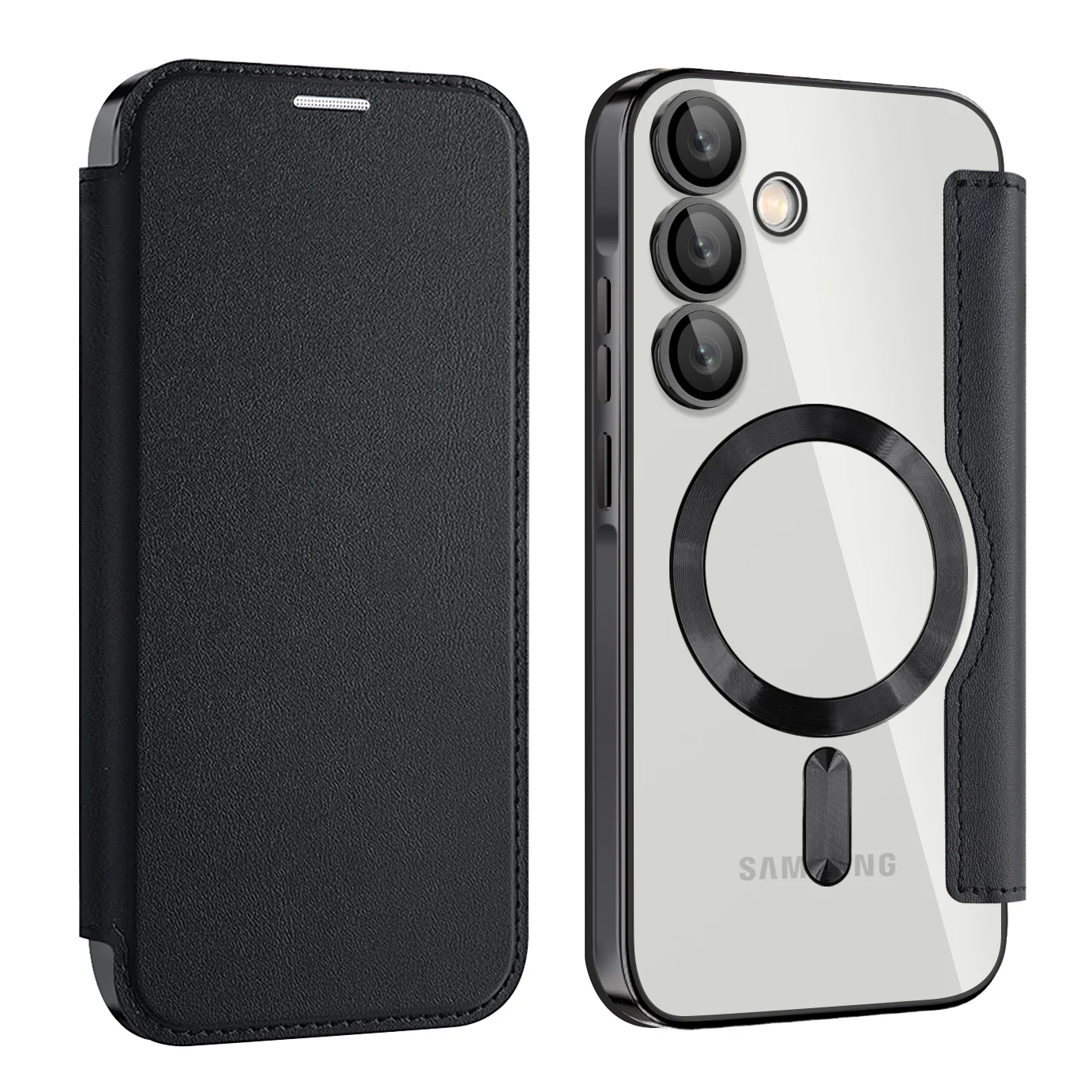 Electroplated Flip Leather Card Case with MagSafe Wireless Charging Protection