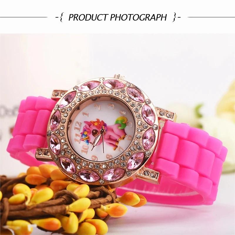 Children's Quartz Watch Korean Fashion For Cartoon Unicorn Pink Silicone Wristwatches 30M waterproof Girl's Kids's Student Gift 3