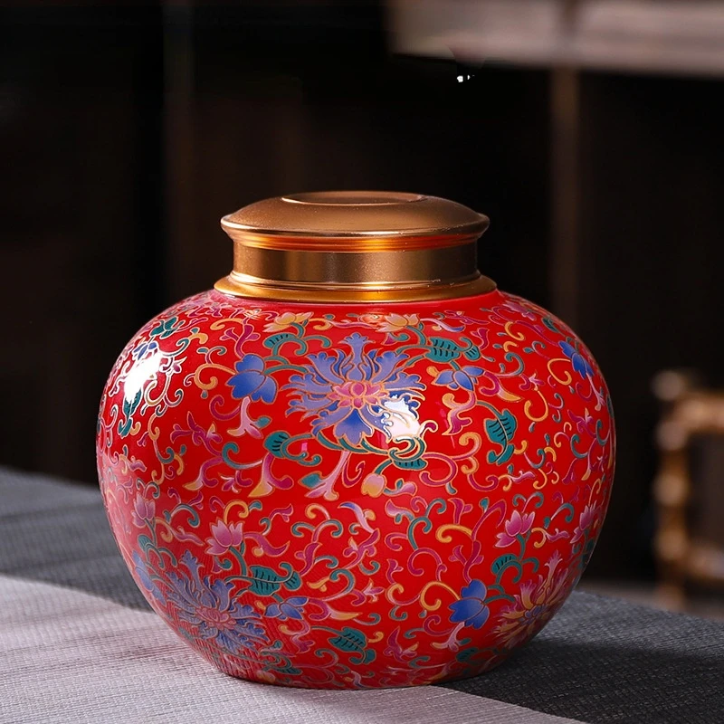 

European-style Painted Ceramic Sealed Jar Exquisite Carved Enamel Jar Large Capacity Sealed Tea Pot Storage Containers Decor New