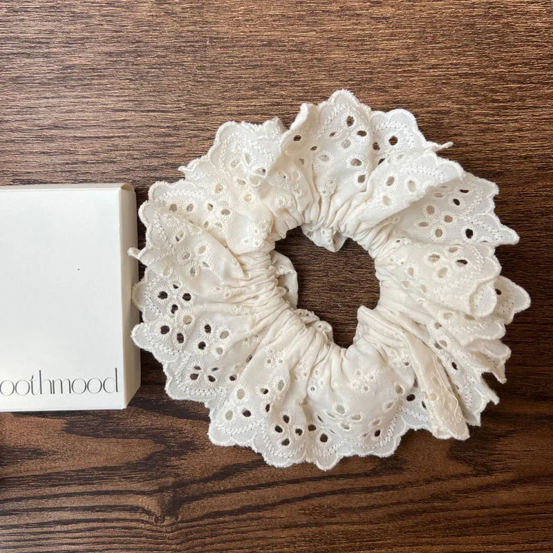 

French Embroidery Hollow Lace Hair Scrunchies Double Layer Hair Ties Vintage Atmosphere Ponytail Holder Women Hair Rope Bands