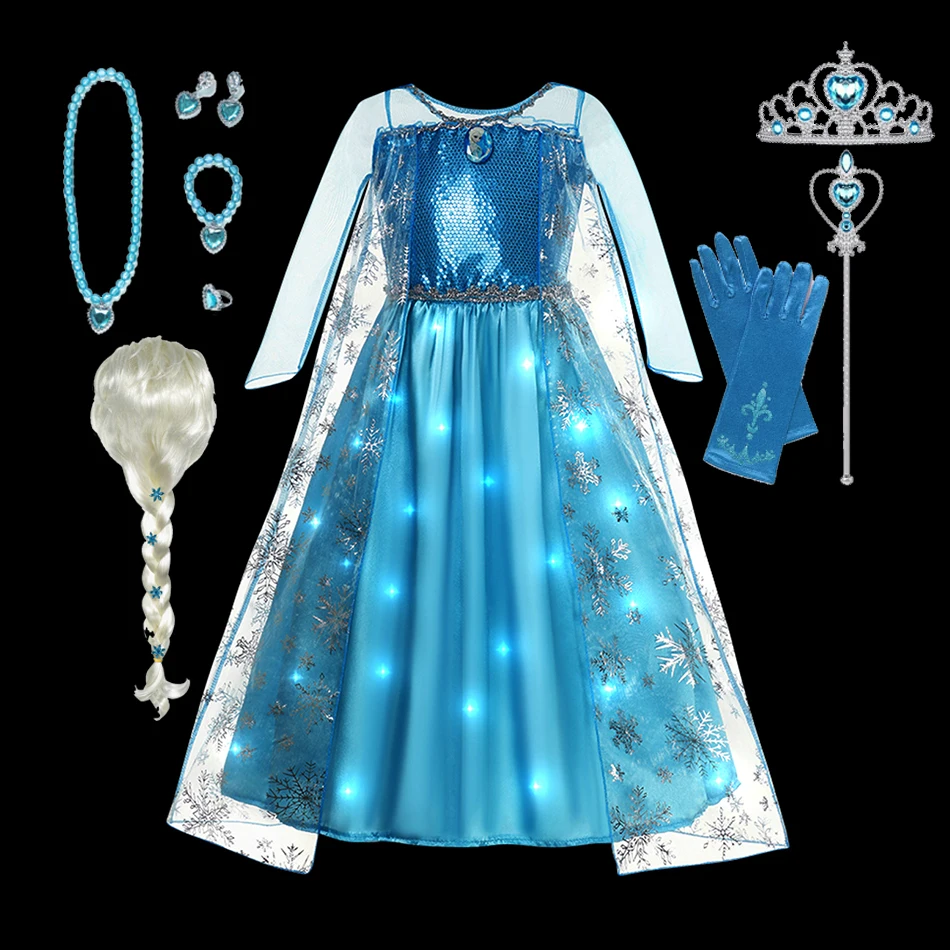 thumbnail image 1 of Disney Frozen Elsa Anna LED Light Up Princess Dress for Girls Kids Cosplay Snow Queen Birthday Party Clothes Ball Gown Costumes, 1 of 4