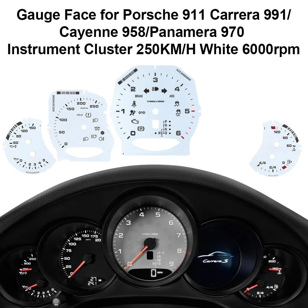 

Gauge Face Overlay for Porsche 911 Carrera 991 Cayenne 958 250KM/H 6000rpm White And Red Color