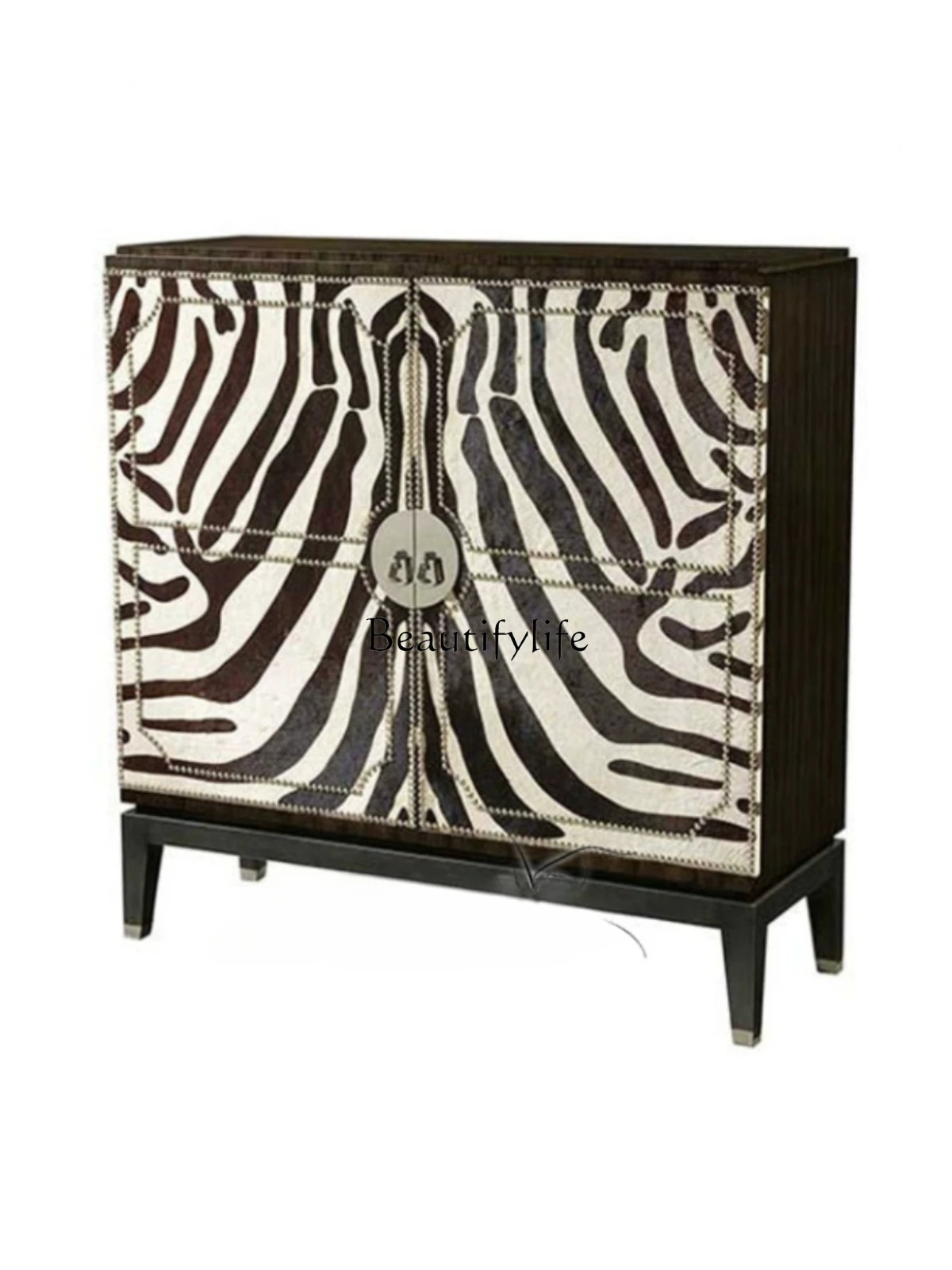 

American Zebra Pattern Solid Wood Shoe Cabinet Hallway Dining Side Curio Cabinet