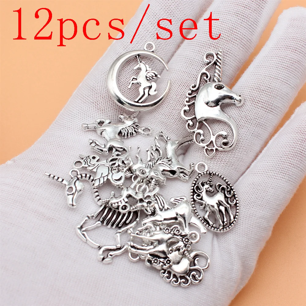 

Wholesale Materials Accessories For Jewelry Unicorn Charms 12pcs/set