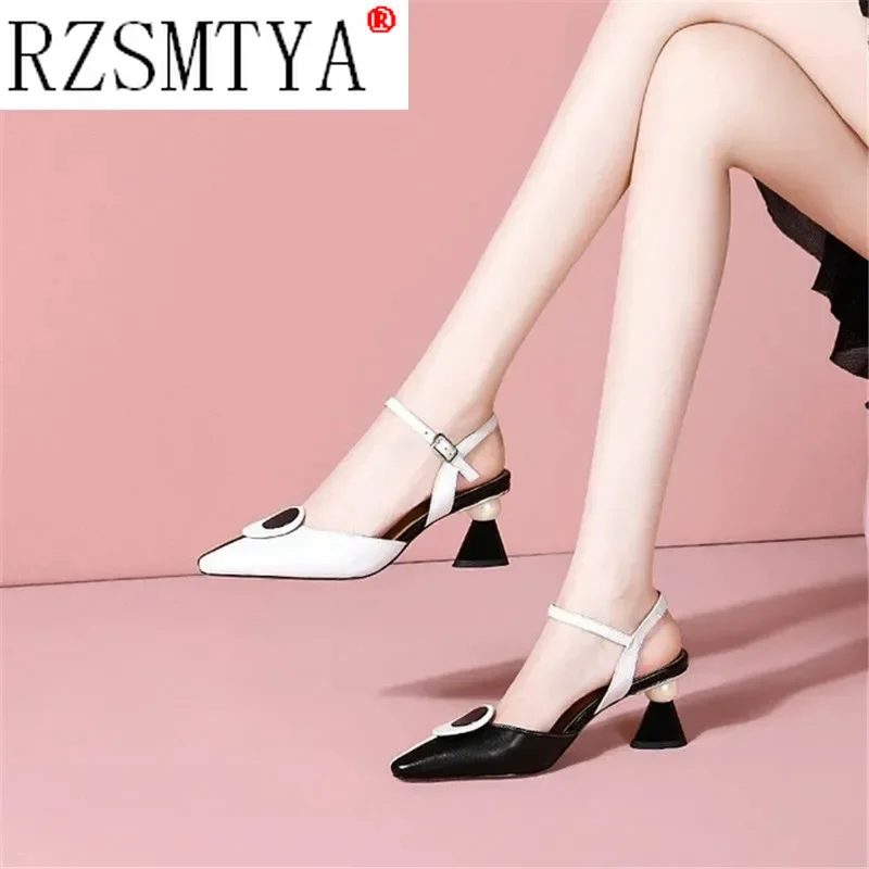 Pointed Women Sandals Spring Summer Mid Heel Hollow Shoes Women's Shoes Size 41