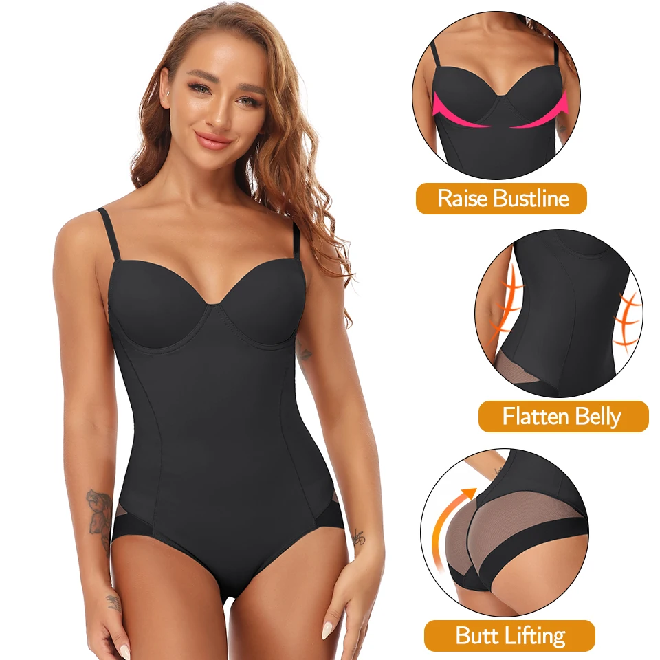 Women Bodysuit Tummy Control Shapewear Waist Trainer Slimming Body Shaper Compression Camisoles Tank Tops Built-in Bra Underwear
