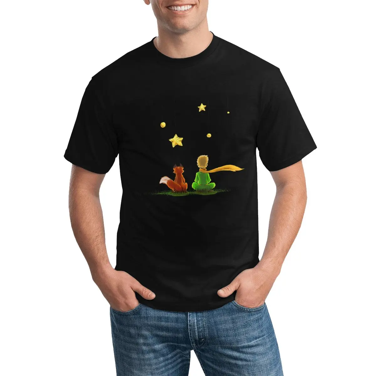 Little Prince T Shirt Le Petit Prince Looking at The Stars Man Beach  T-Shirt Short Sleeve Printed 100 Cotton Tee Shirt