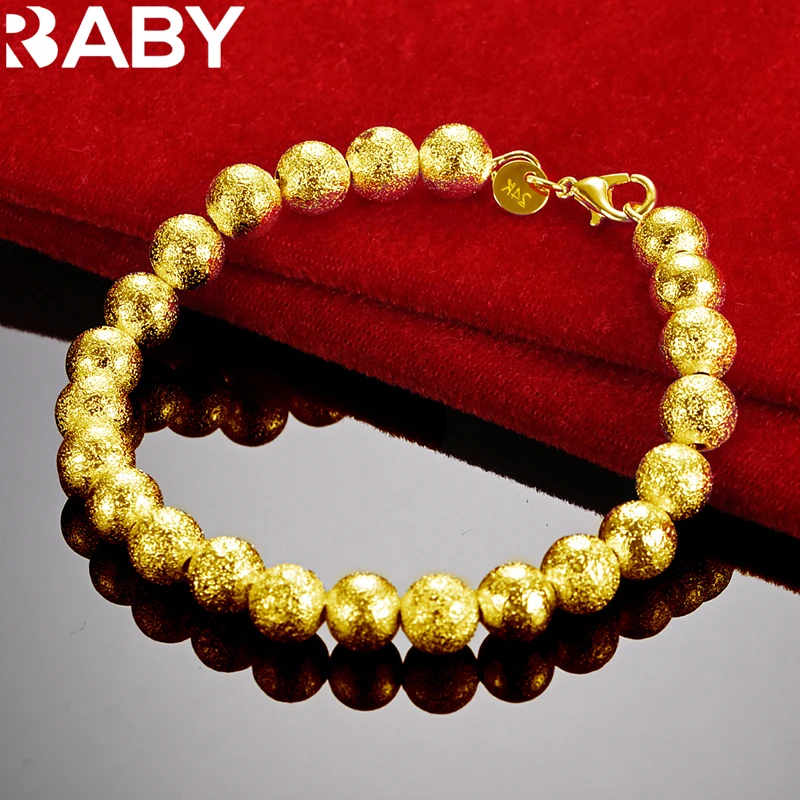 

URBABY 24K Gold 8MM Frosting Beads Bracelet Chain For Women Fashion Wedding Party Accessories Charm Jewelry Gift