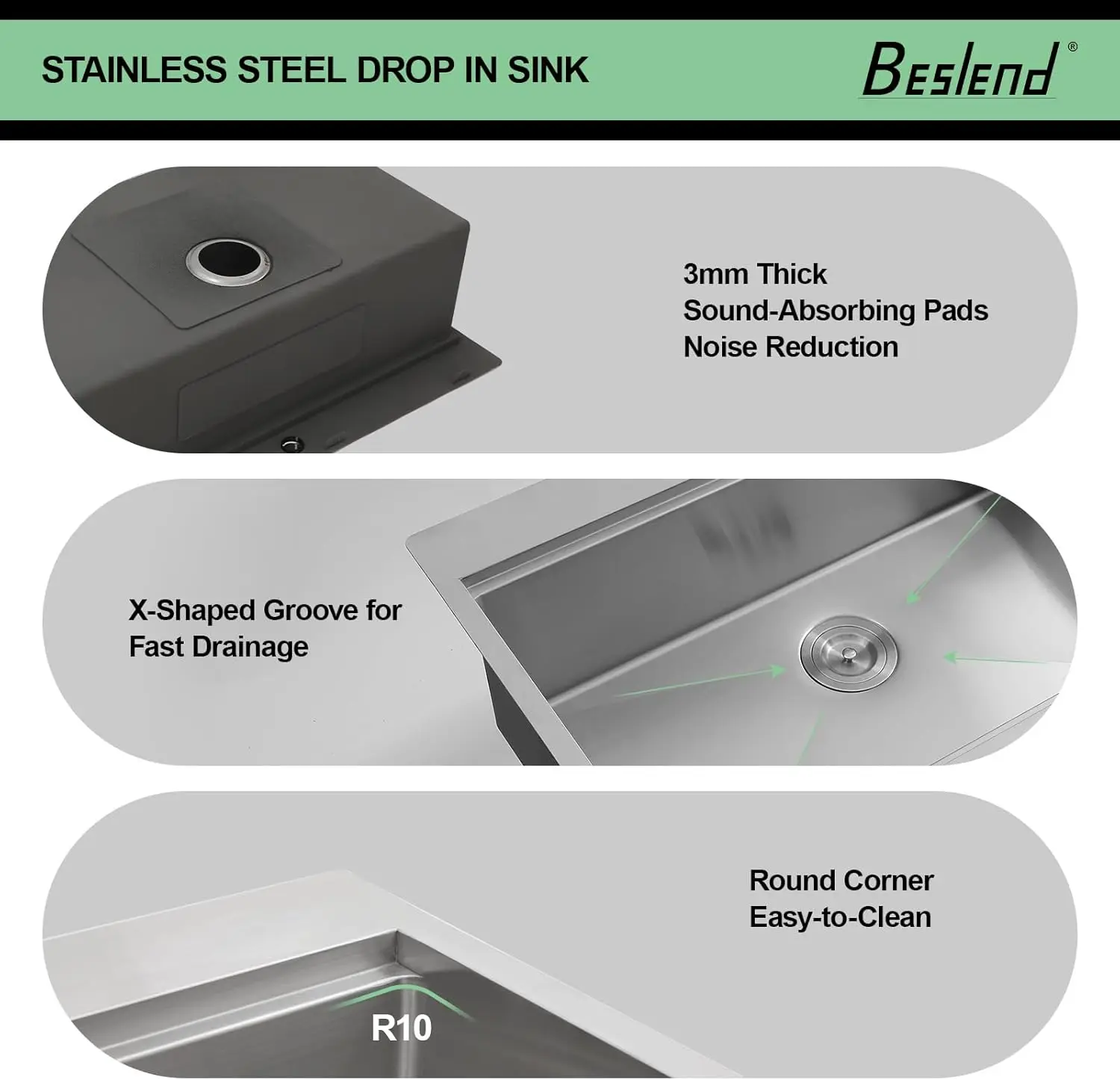 25 Drop In Kitchen Sink - Beslend 25X22 Inch Stainless Steel Kitchen Sinks Ledge Workstation Sink 16 Gauge Top Mount Sink 5