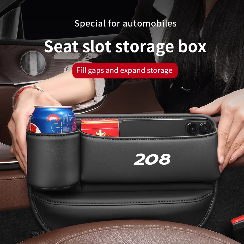 

Car Storage And Finishing Leather Seat Gap Storage Box For Peugeot 208 Car Interior Chair Sewn Leather Storage Box Auto parts