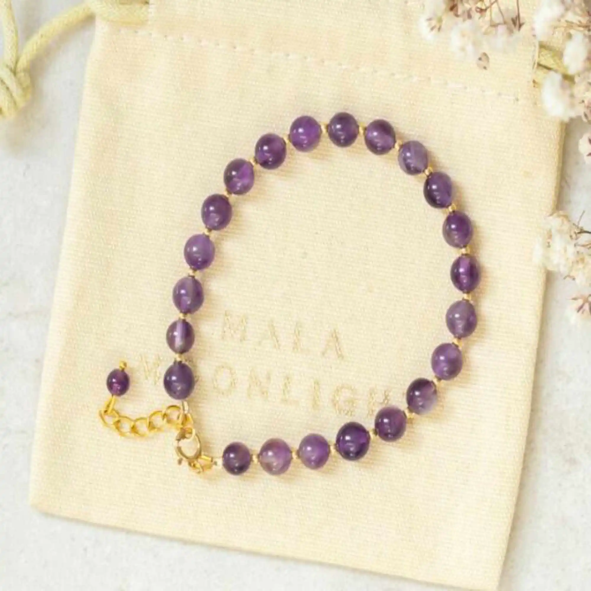 

Natural 6mm round amethyst gemstone beads 14k Gold filled bracelet Chic Buddhism Christmas All Saints' Day Wrist spread Chain