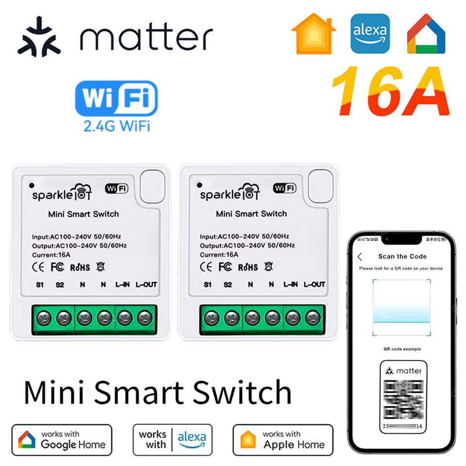 Matter WiFi Smart Switch Module Mini 16A Smart Home Relay Automation Breaker Work With Homekit Siri Smartthing Alexa Google Home