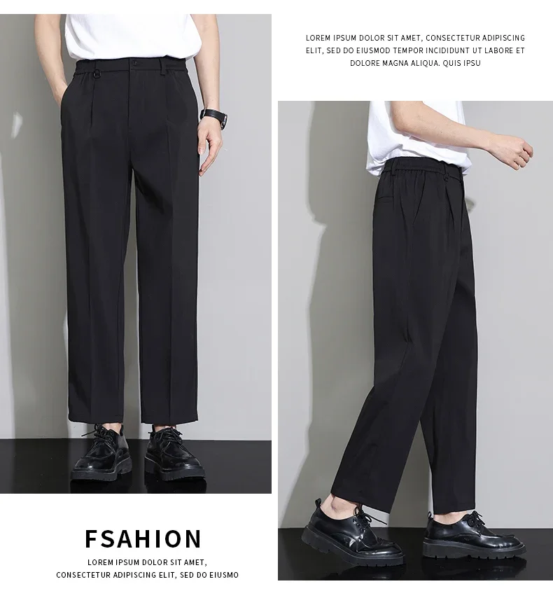Description Picture 5 of itemNew Lightweight Men Casual Pants Solid Trousers Straight Fashionable Cropped Suit Pants Business Streetwear Comfortable Fabric