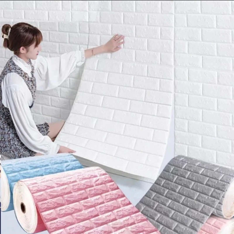 

70cm*1m 3D DIY Self-Adhesive Brick Pattern Wall Panels Wallpaper Waterproof Living Room Bedroom Kitchen Background Wall Decor