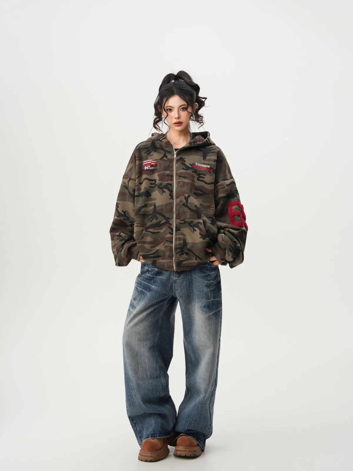 American High Street Camouflage Open Cardigan Hoodie For Men Women Spring Autumn Fashion Couple Zipper Jacket Loose Streetwear