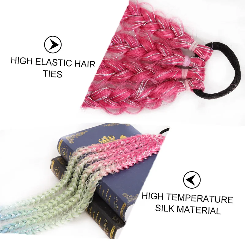 24 인치 레인보우 합성 땋은 머리 연장 가발 여성용 생생한 다채로운 머리카락 파티 댄스 파티 동창회 의상