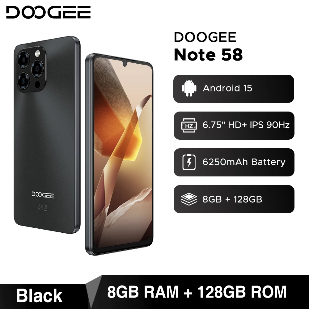 Global Version DOOGEE Note 58 Android 15 Smartphone 8GB RAM+128GB
