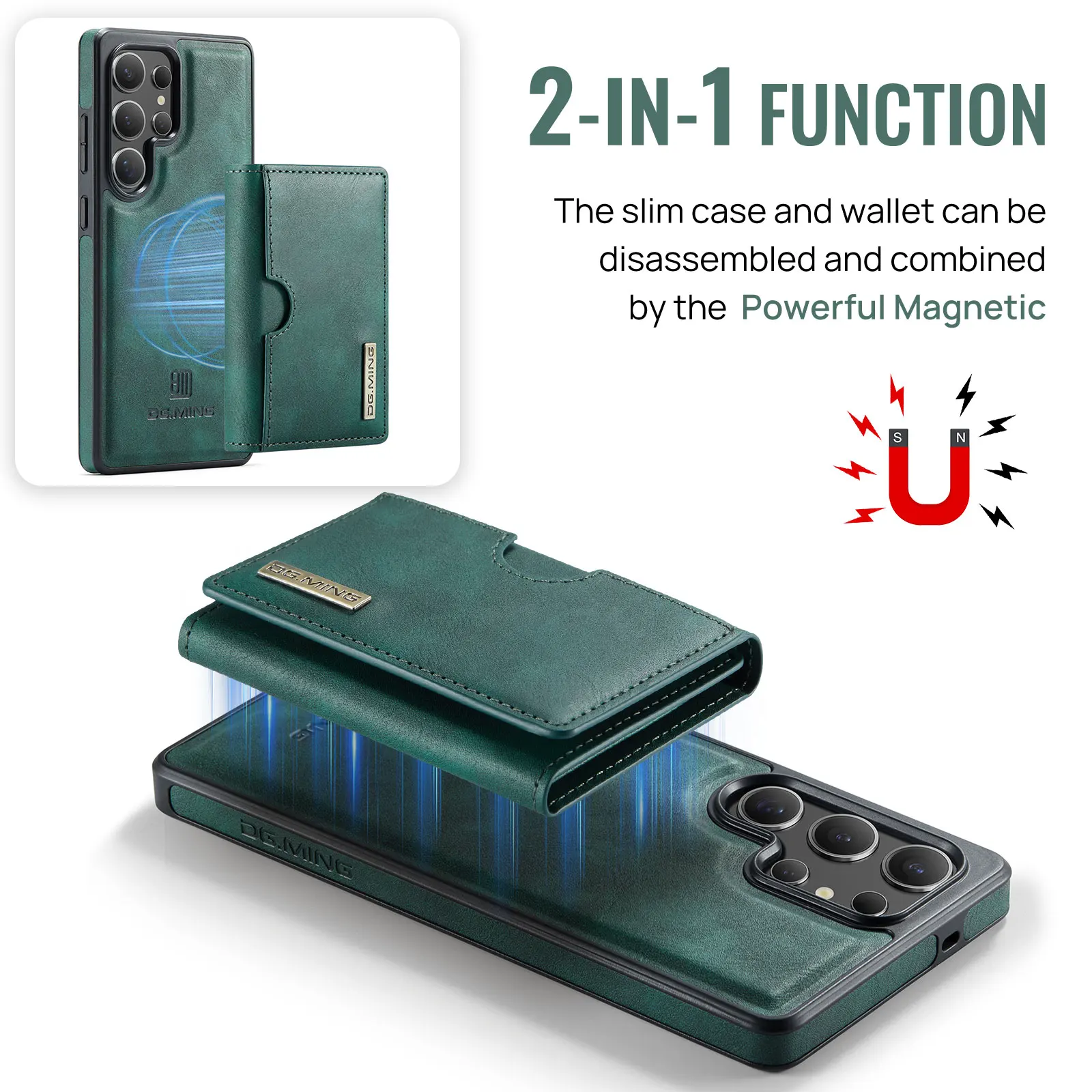 Magnetic Leather Wallet Phone Case with Detachable Flip Card Holder