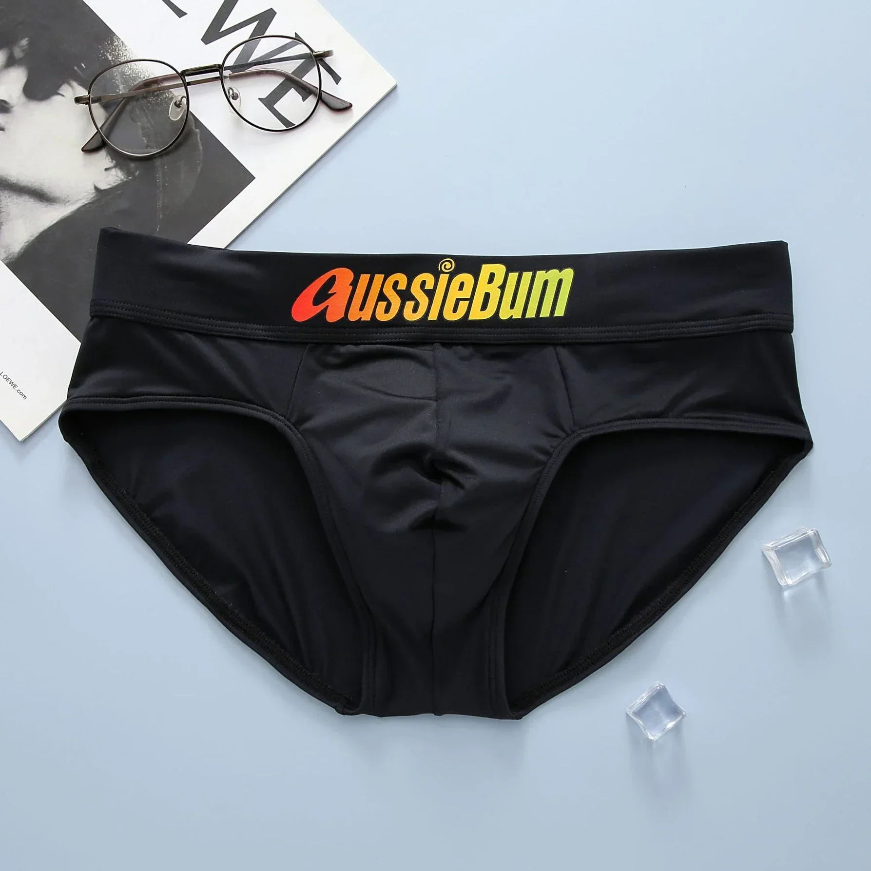 Men's briefs milk silk low waist elastic comfortable u convex bag colorful words 4