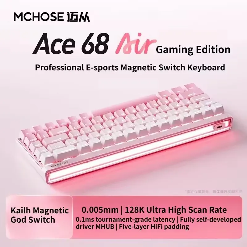 MCHOSE Ace 68 Air Hall Effect Magnetic Switch Gaming Keyboard with Adjustable Actuation HotSwap RGB Snap Tap for PC/Mac Gamer