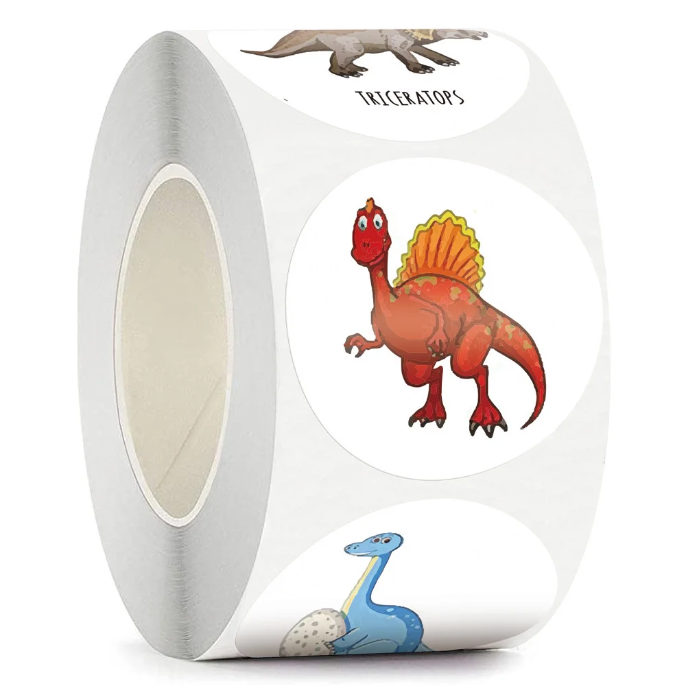 100-500pcs 1" Round Dinosaur Stickers Kids Teacher Reward School Supplies Animal Incentive Roll Sticker For Home