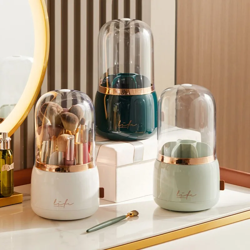 360° Rotating Makeup Brushes Holder Portable Desktop Makeup Organizer Cosmetic Storage Box Make Up Tools Jewelry Container 3