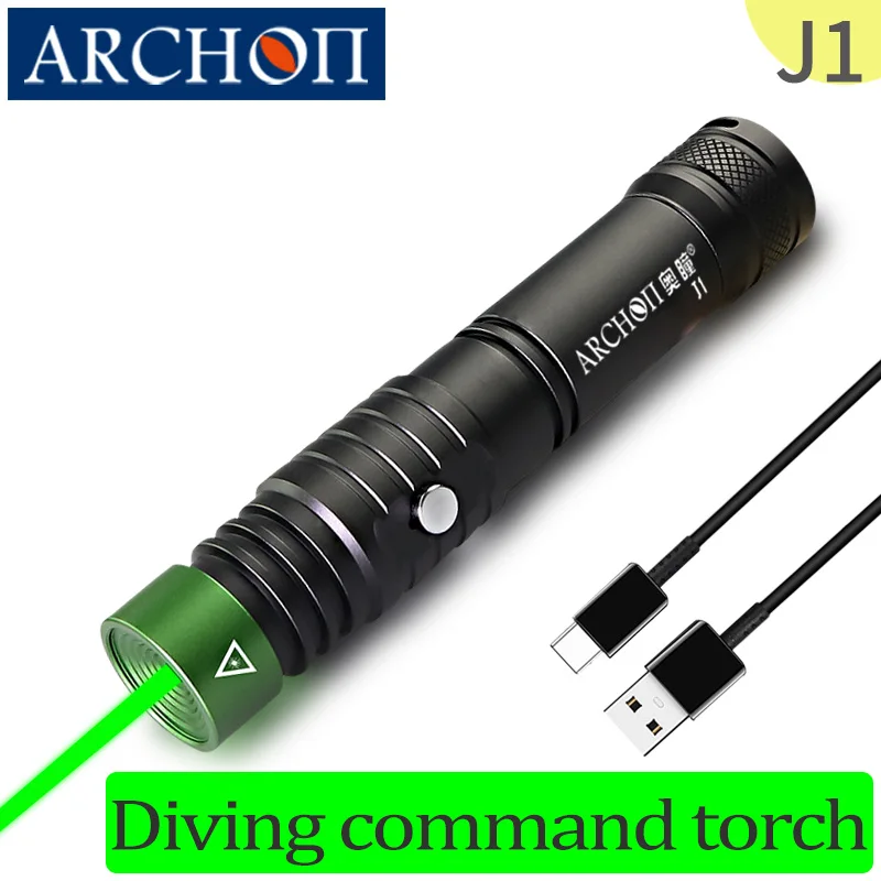 

J1 diving green beam flashlight USB Charging Underwater waterproof 100m Night dive training torch Dive instructor command light