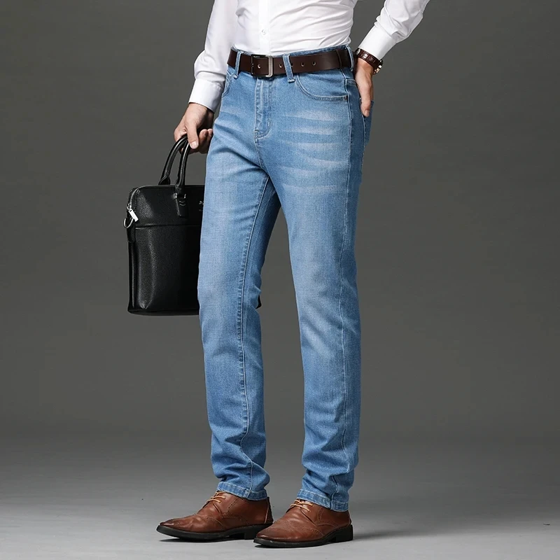 Autumn Winter New Business Casual Jeans for Men Stretch Straight Loose Versatile Men's Denim Long Pants Large Size 44 46 3