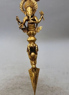 Bronzo Antico Ottone Rame Puro 14 "Tibet Tempio Bronzo Dorato 4 Elefante De Buda Dharma Implementar-Navio