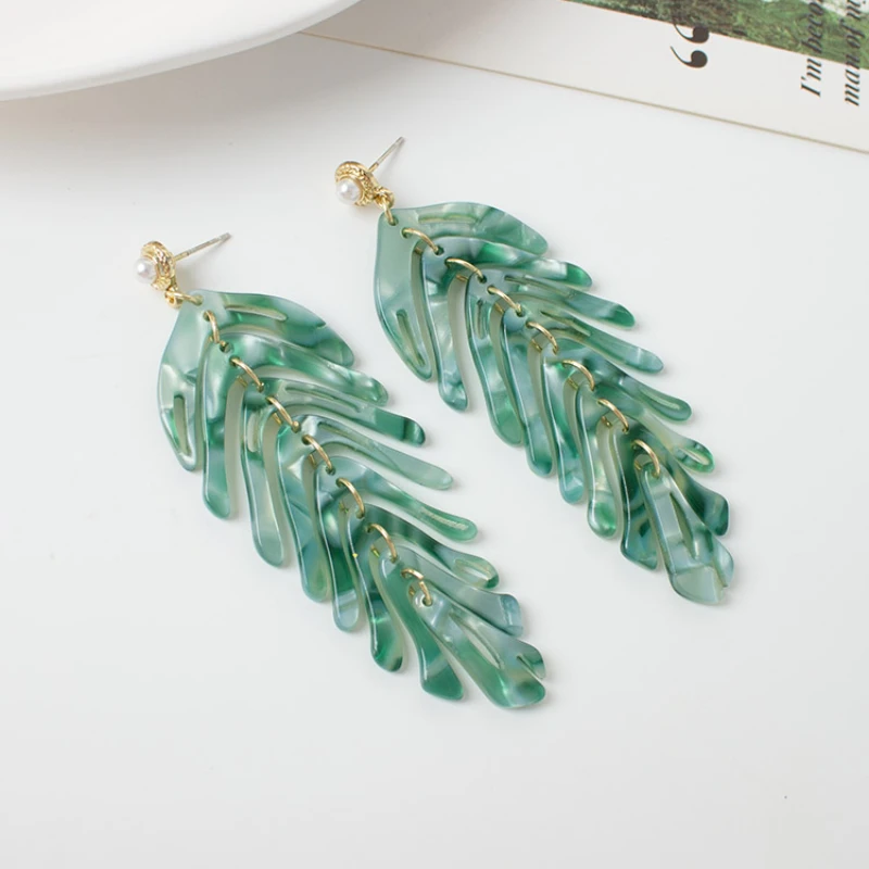Boucles d'Oreilles Grappe de Fleurs Émaillées Turquoise et Perles