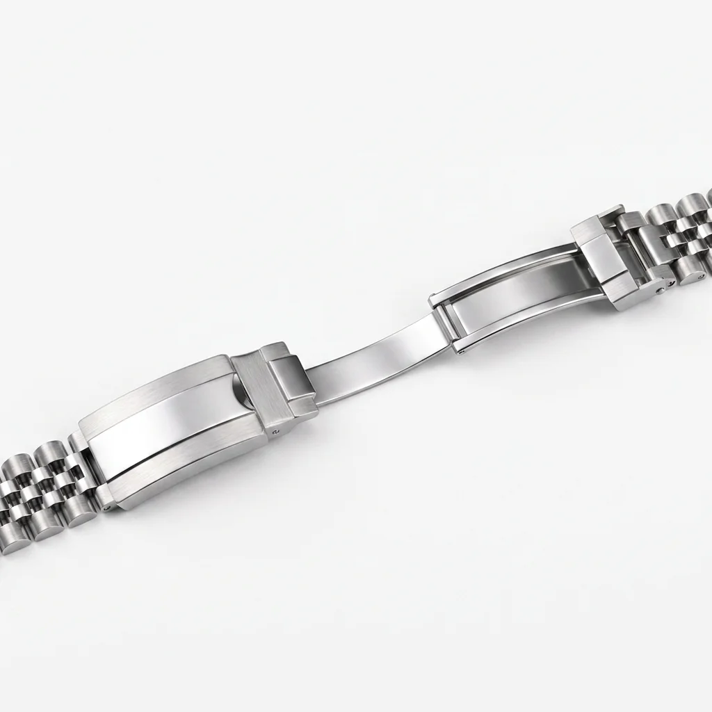 Luxury Solid Stainless Steel Watch Band with Curved End and Safety Clasp - 20mm