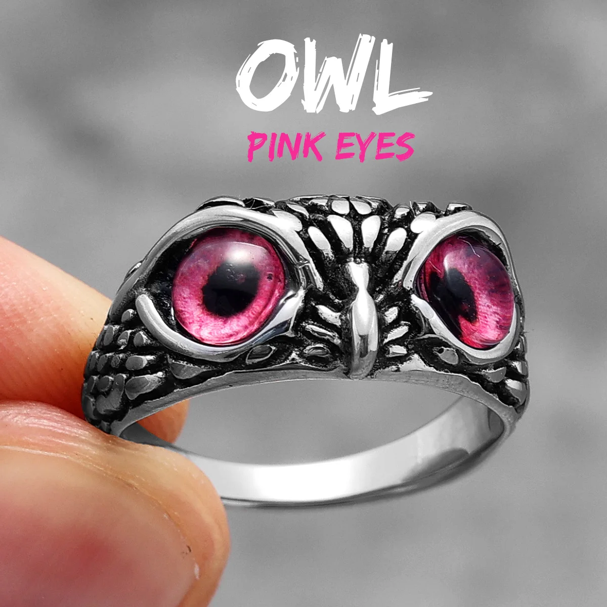 男性と女性のためのさまざまな色のフクロウリング,ステンレス鋼,パンク