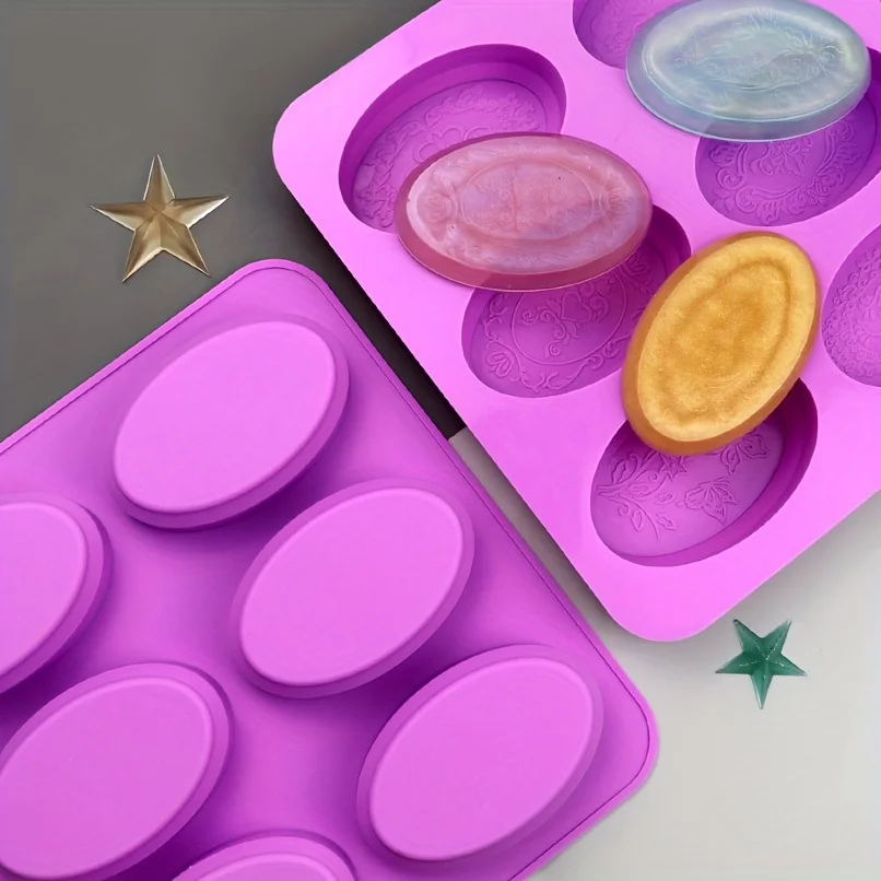 6-Cavity Oval Silicone Soap Mold Elegant Flower Design Non-Stick Easy Release For Diy Handmade Soaps Jelly And Baking