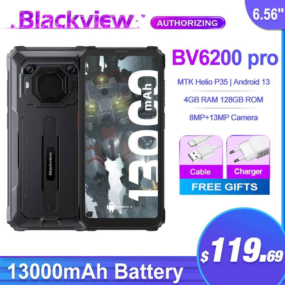 

Blackview BV6200 Pro Helio P35 Android 13 6.56'' Rugged Celular 6.56'' 4GB 128GB IP69 Waterproof 13000mAh 18W Fast Charger NFC