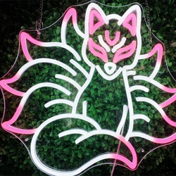 Pink nine-tailed fox can adjust neon lights, custom color, bedroom, suitable for banquets, bars, neon background atmosphere