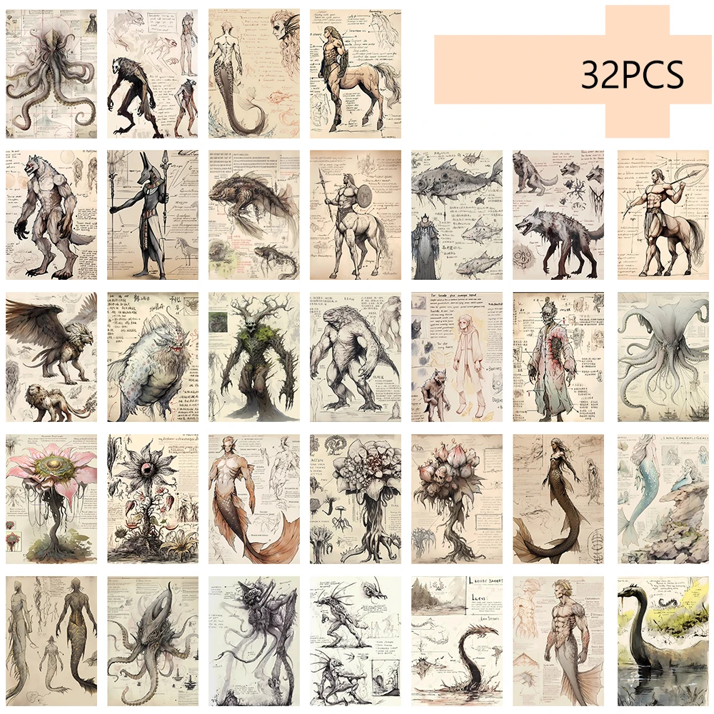 32개 유령 괴물 시리즈 엽서, 기이한 엽서, 크리스마스 선물, 거실 장식 카드, 저렴한 침실 장식