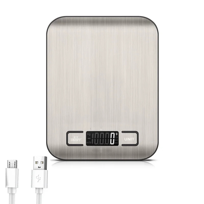 Kitchen Food Scale Stainless Steel Electronic Weights Scales USB Charging Food Weighing Scale for Cooking Baking 1G Up To 10KG