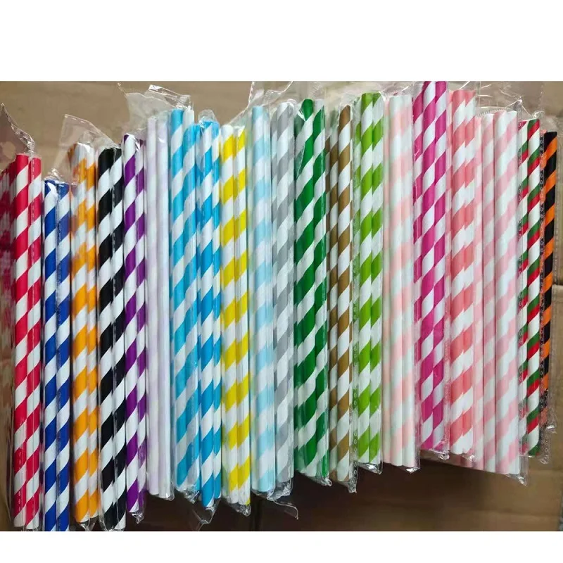 

100Pcs Macaron color Disposable Straws Colorful Stripe Degradable Food Grade Thin Tube of Plastic Wedding Decor Party Supplies