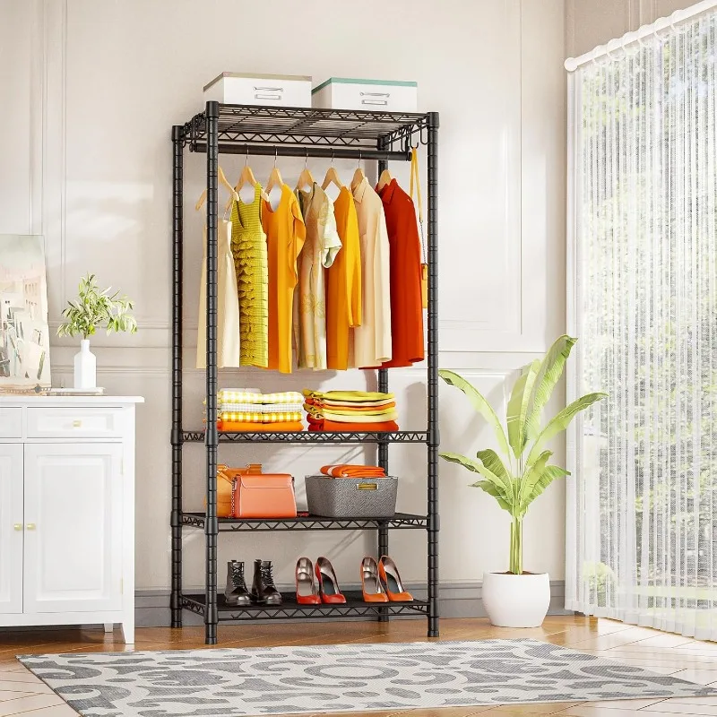 H4 Mini Portable Closet, 4 Tiers Freestanding Clothing Garment Rack for Small Space, Metal Clothes Wardrobe System for 2