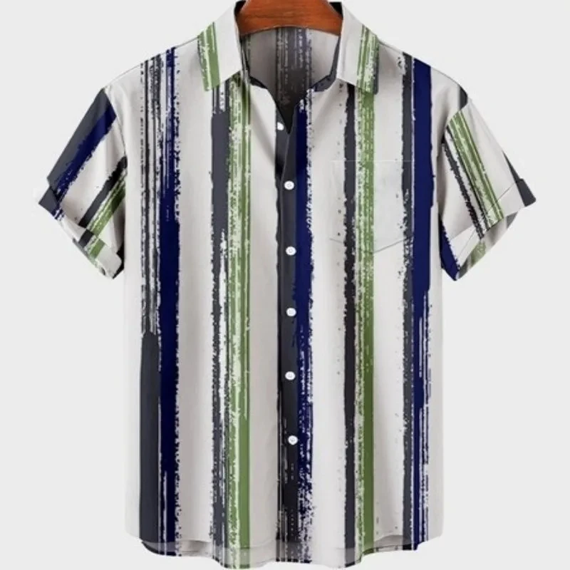 

Men's Simplicity Stripe Pattern Print Casual Vacation Hawaiian Shirts Street Hip Hop Men Women Short-sleeved T-shirt y2k Tops