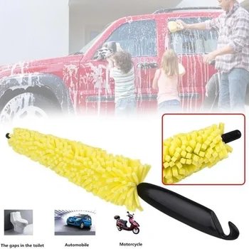 New 1X Auto Car Tool Tire Rim Cleaner Black Plastic Handle Yellow Sponge Car Wheel Brush Cleaning Scrub Tool High Quality